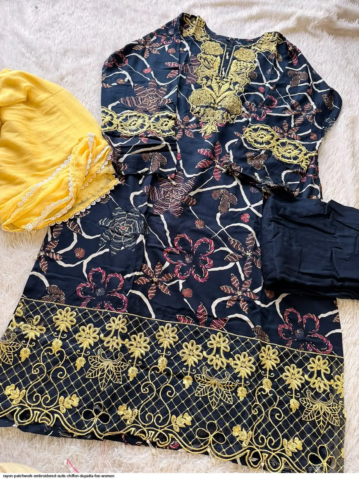 RAYON PATCHWORK EMBROIDERED SUITS CHIFFON DUPATTA FOE WOMEN 8