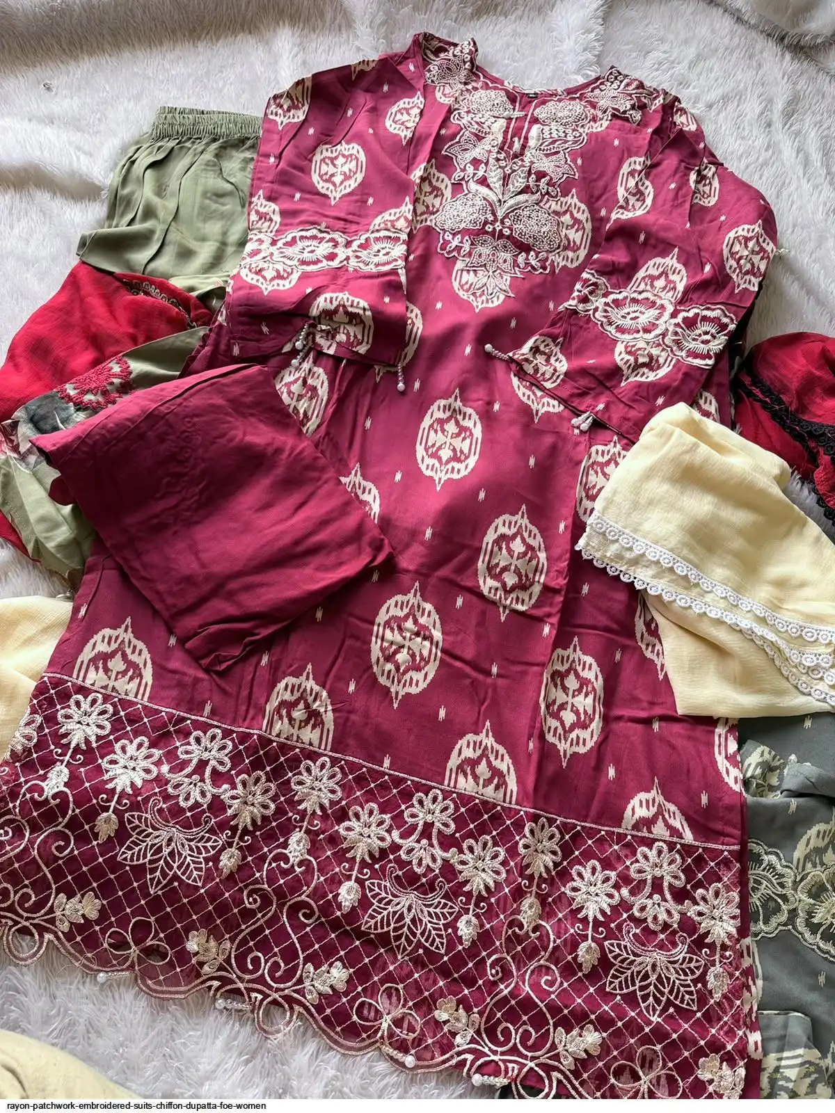 RAYON PATCHWORK EMBROIDERED SUITS CHIFFON DUPATTA FOE WOMEN 11