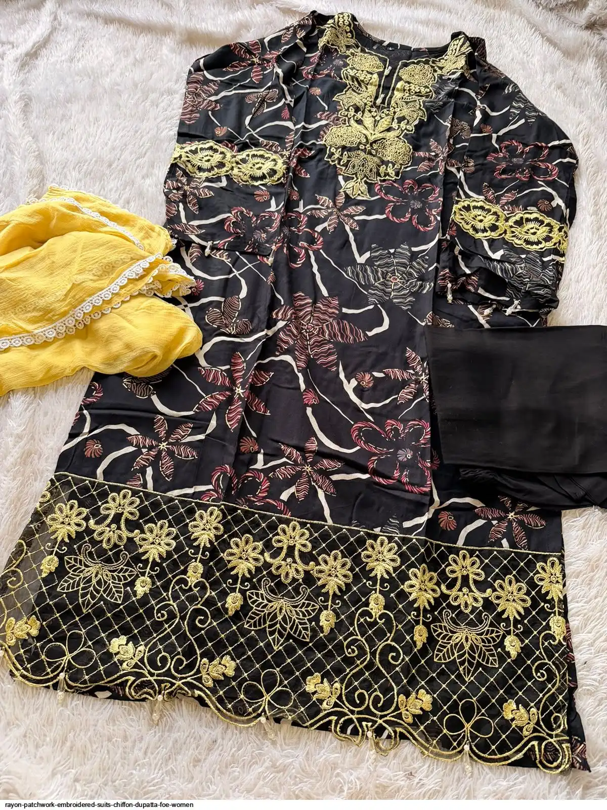 RAYON PATCHWORK EMBROIDERED SUITS CHIFFON DUPATTA FOE WOMEN 13
