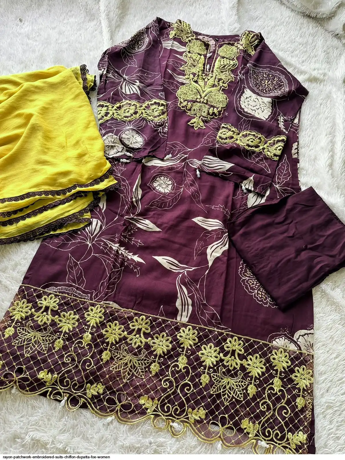 RAYON PATCHWORK EMBROIDERED SUITS CHIFFON DUPATTA FOE WOMEN 14