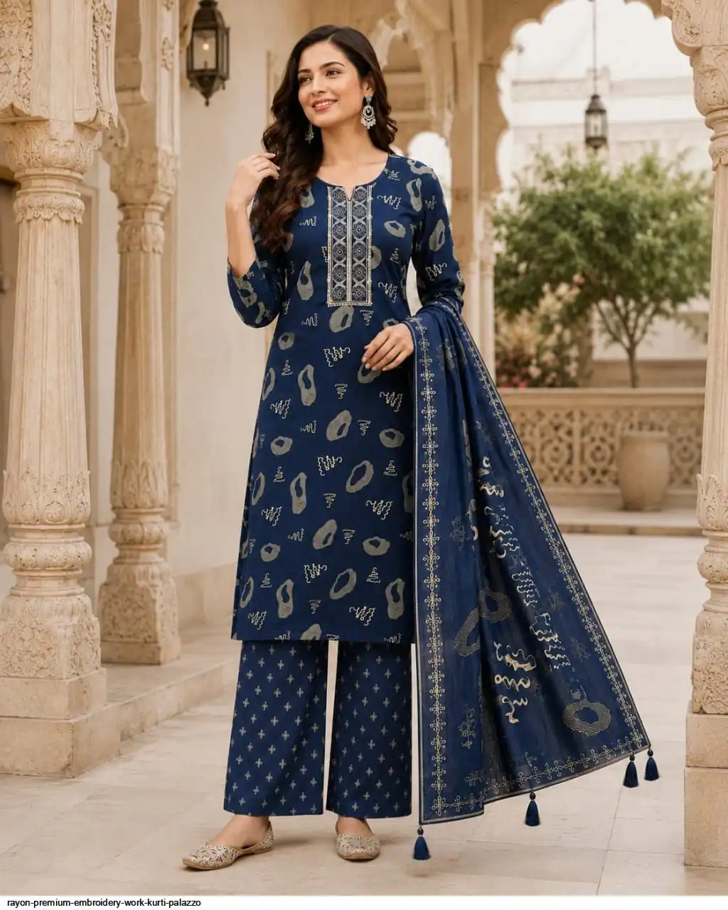 RAYON PREMIUM EMBROIDERY WORK KURTI PALAZZO D
