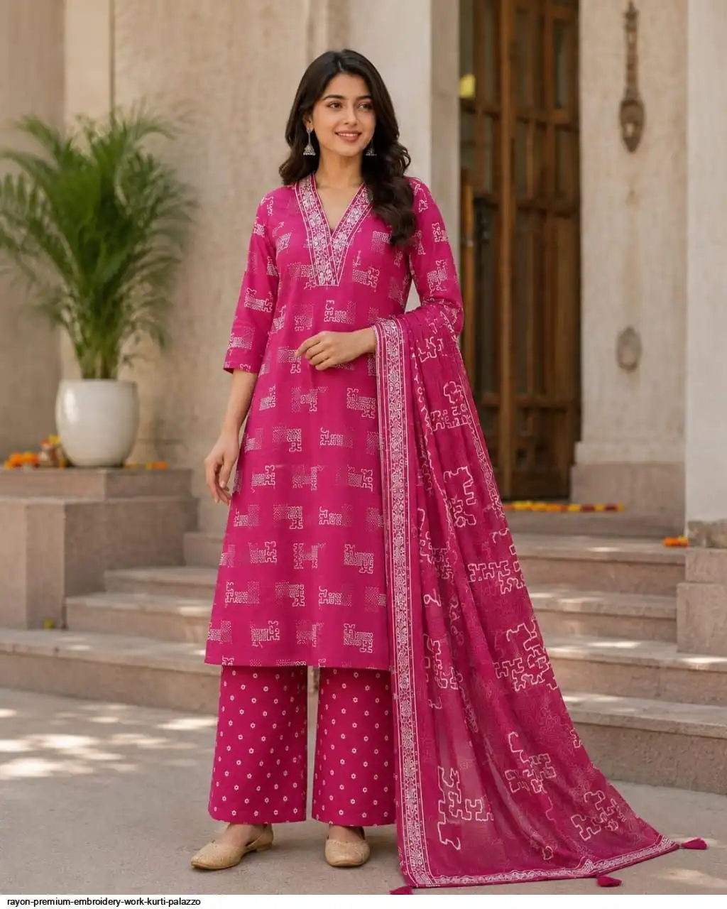 RAYON PREMIUM EMBROIDERY WORK KURTI PALAZZO C