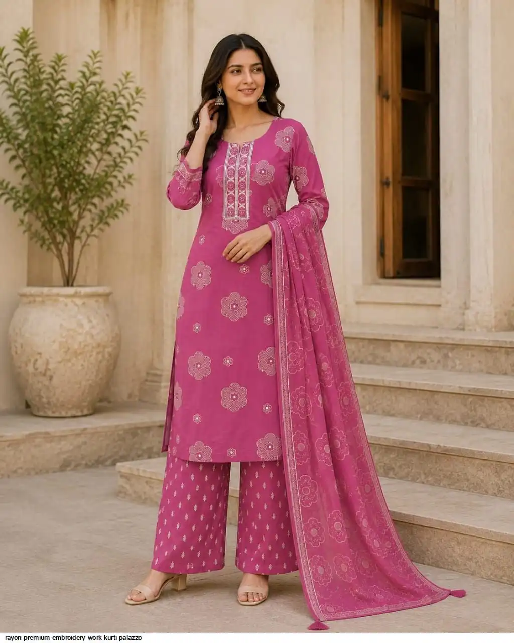 RAYON PREMIUM EMBROIDERY WORK KURTI PALAZZO F