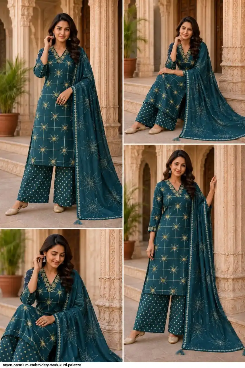 RAYON PREMIUM EMBROIDERY WORK KURTI PALAZZO G
