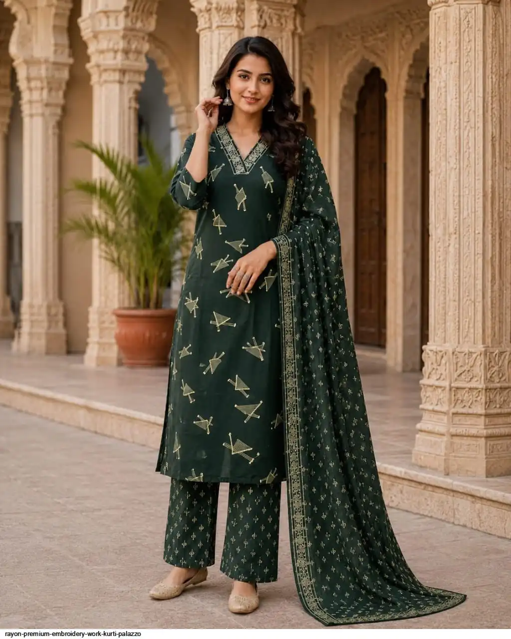 RAYON PREMIUM EMBROIDERY WORK KURTI PALAZZO H