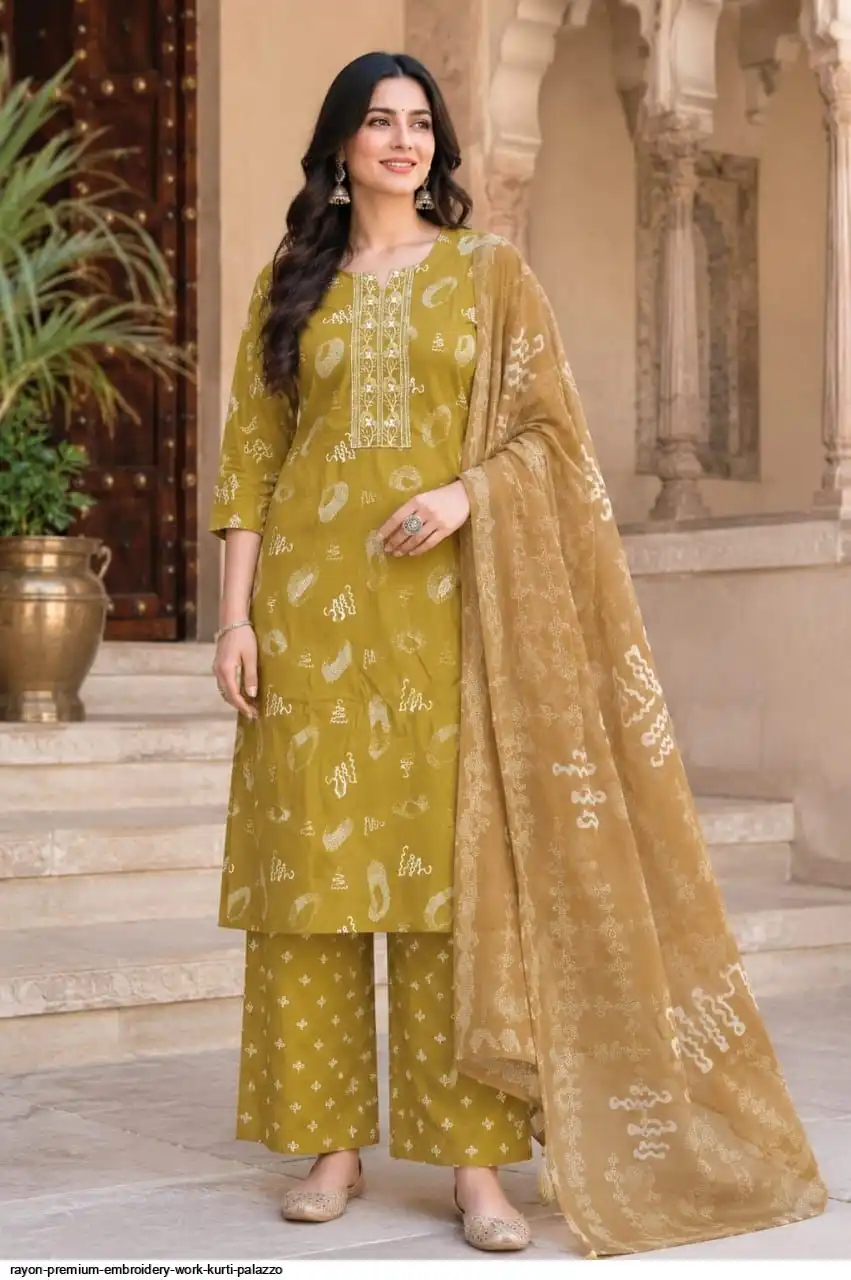 RAYON PREMIUM EMBROIDERY WORK KURTI PALAZZO I