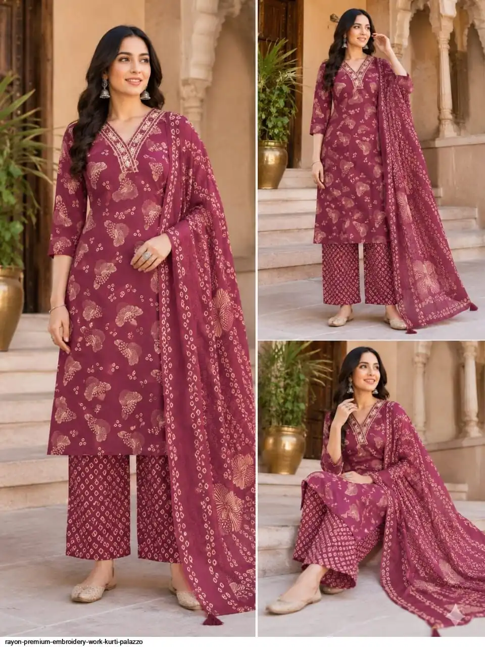 RAYON PREMIUM EMBROIDERY WORK KURTI PALAZZO J