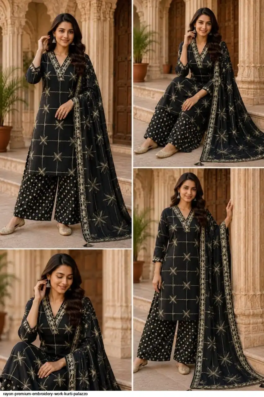 RAYON PREMIUM EMBROIDERY WORK KURTI PALAZZO L
