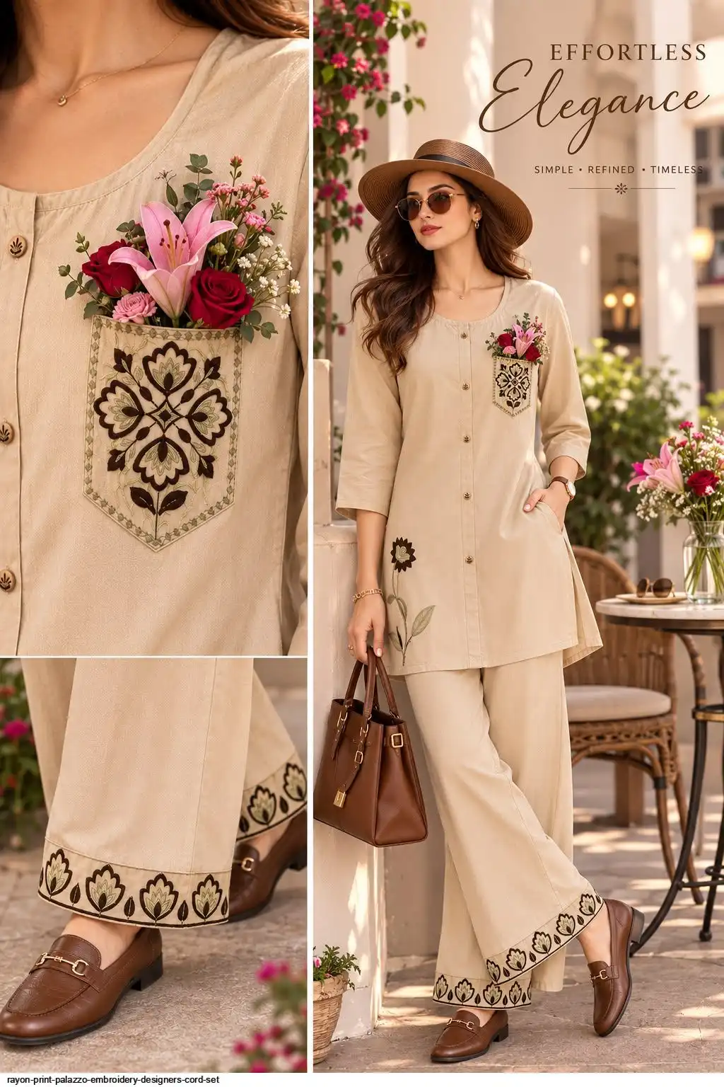 RAYON PRINT PALAZZO EMBROIDERY DESIGNERS CORD SET E
