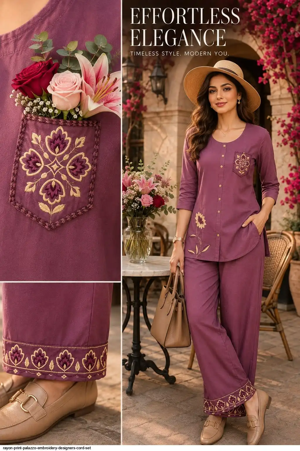 RAYON PRINT PALAZZO EMBROIDERY DESIGNERS CORD SET B