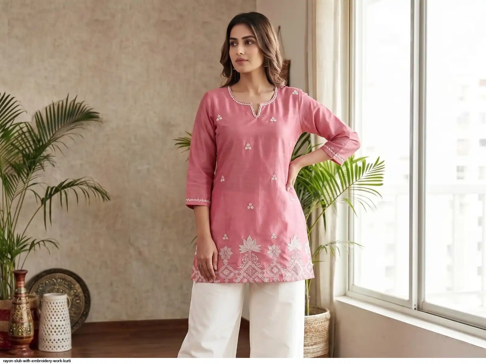 RAYON SLUB WITH EMBROIDERY WORK KURTI 1
