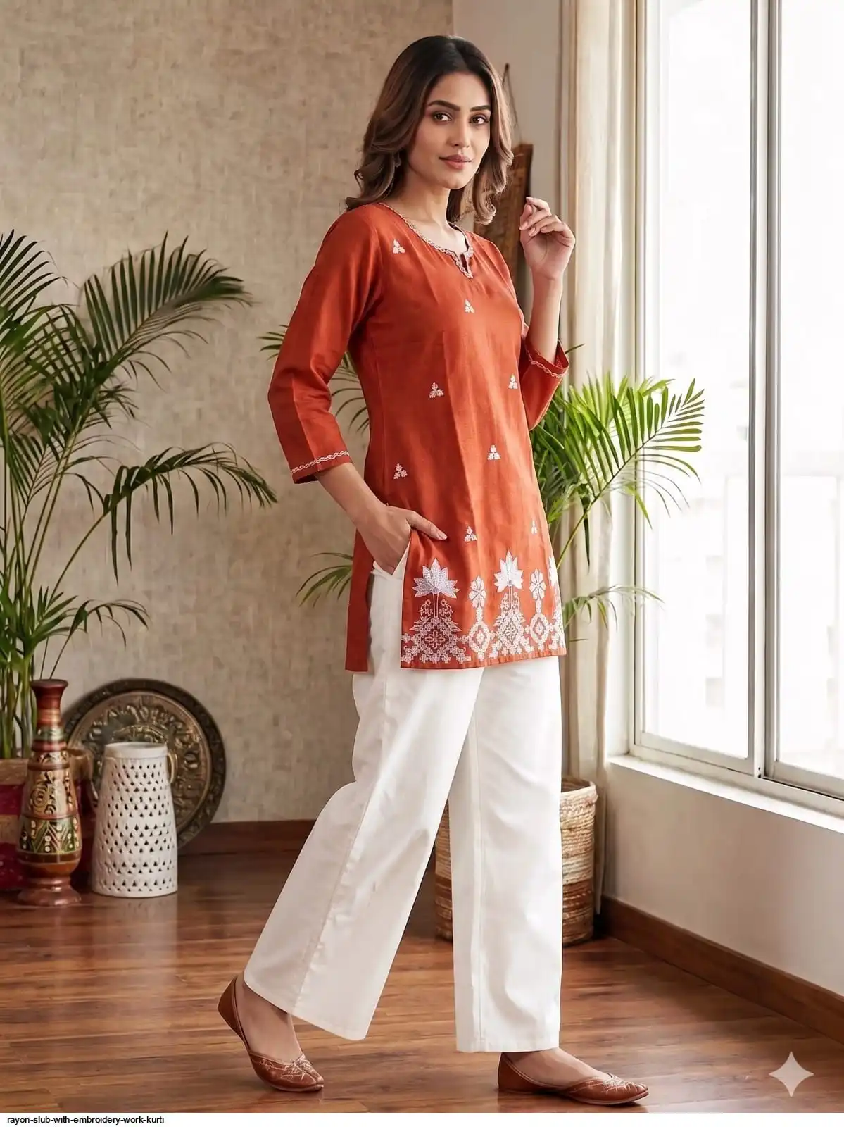 RAYON SLUB WITH EMBROIDERY WORK KURTI 2
