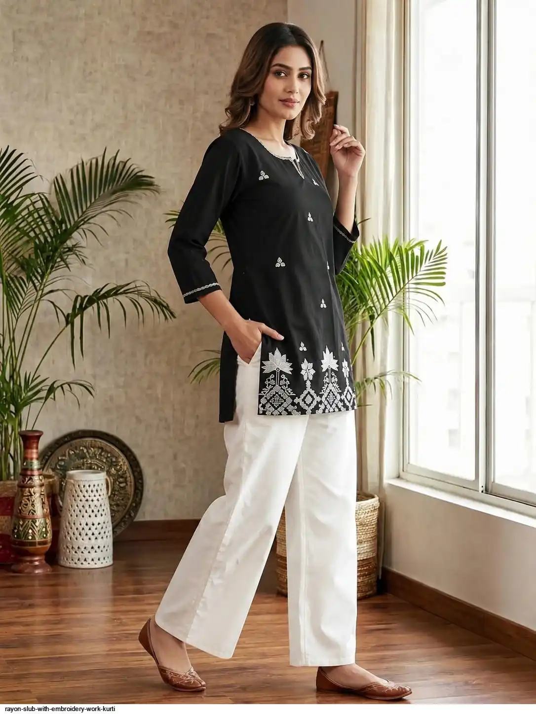 RAYON SLUB WITH EMBROIDERY WORK KURTI 3
