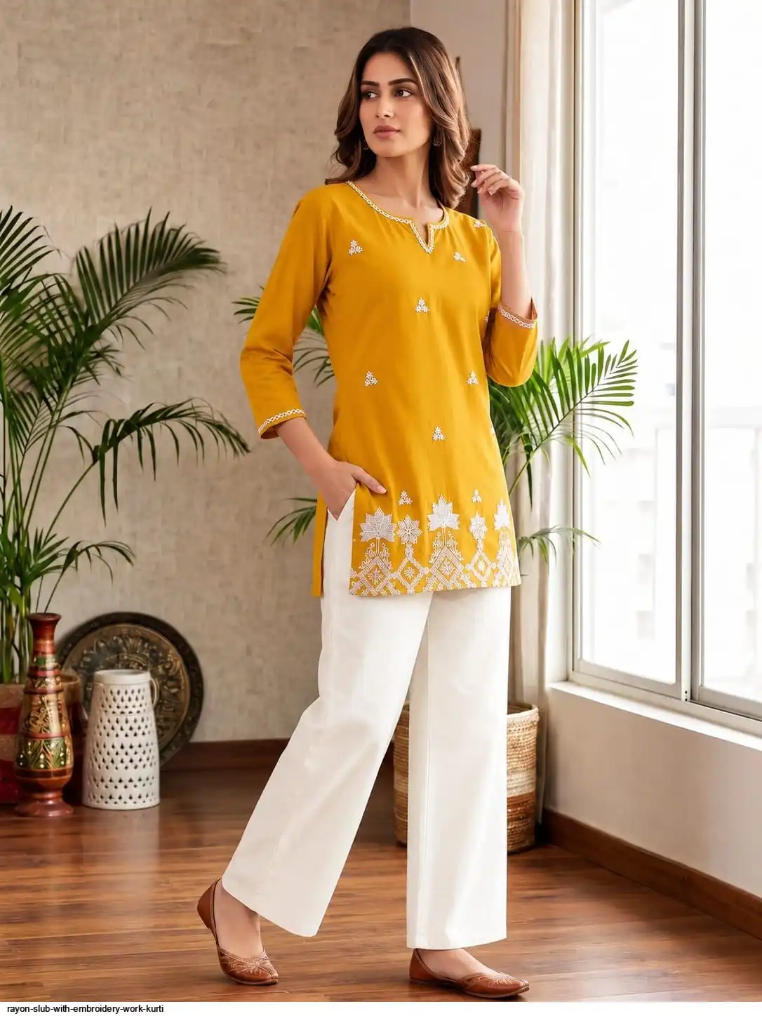RAYON SLUB WITH EMBROIDERY WORK KURTI 4