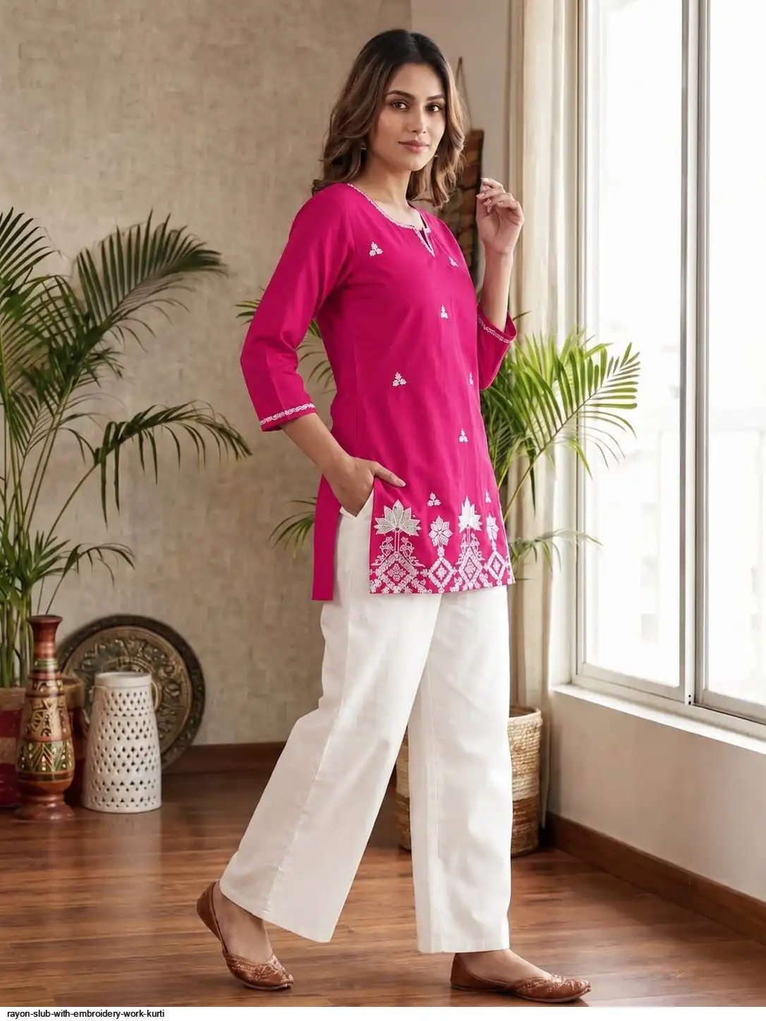 RAYON SLUB WITH EMBROIDERY WORK KURTI 5