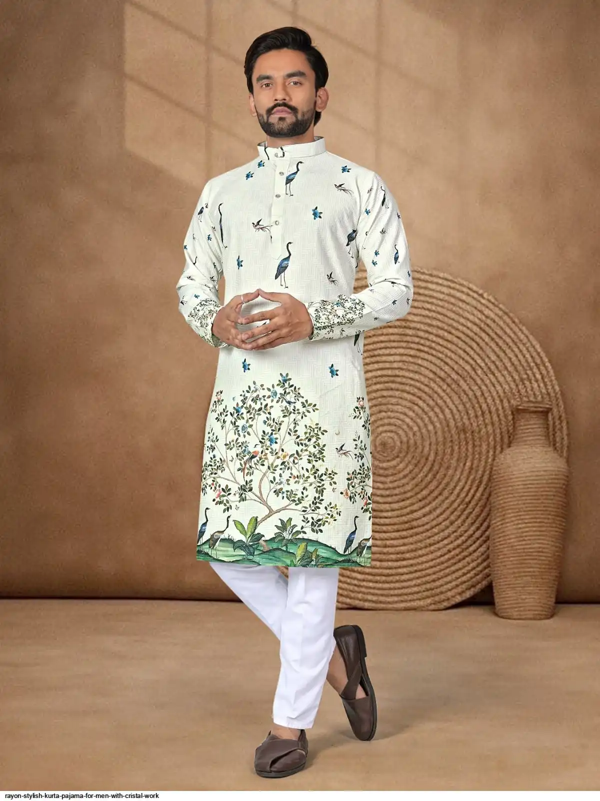 RAYON STYLISH KURTA PAJAMA FOR MEN WITH CRISTAL WORK C