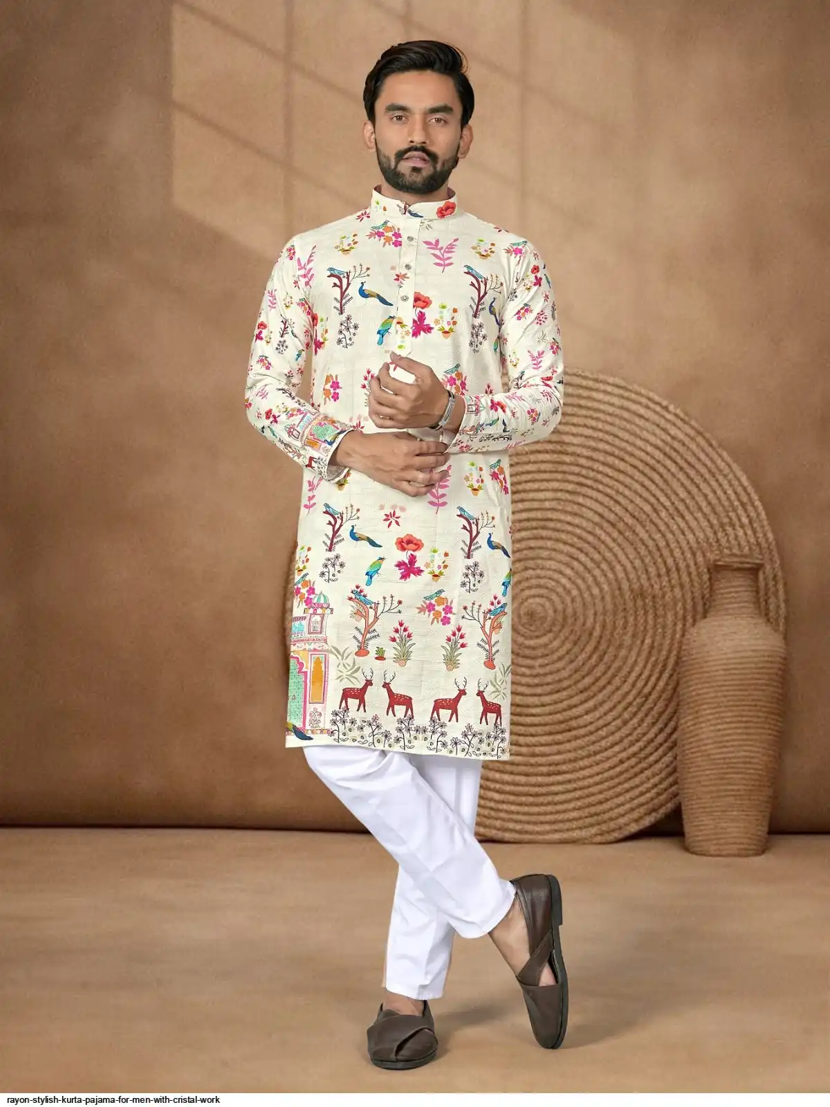 RAYON STYLISH KURTA PAJAMA FOR MEN WITH CRISTAL WORK A