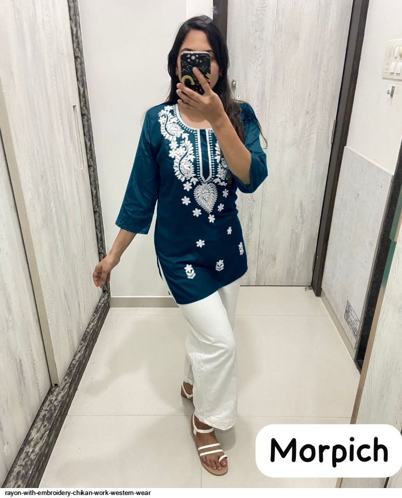 RAYON WITH EMBROIDERY CHIKAN WORK WESTERN WEAR