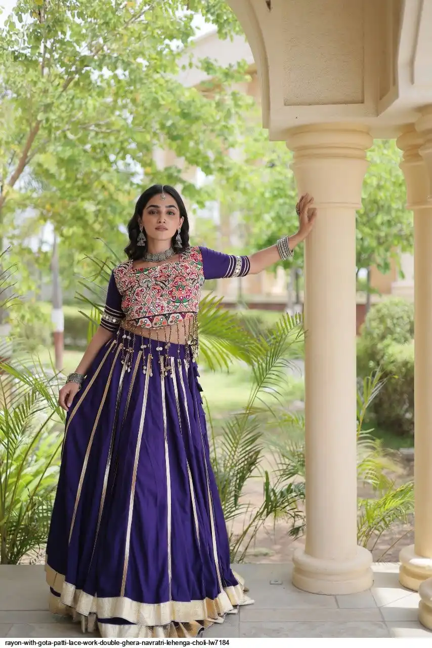 RAYON WITH GOTA PATTI LACE WORK DOUBLE GHERA NAVRATRI LEHENGA CHOLI LW7184 A