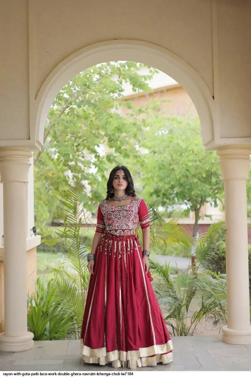 RAYON WITH GOTA PATTI LACE WORK DOUBLE GHERA NAVRATRI LEHENGA CHOLI LW7184 B
