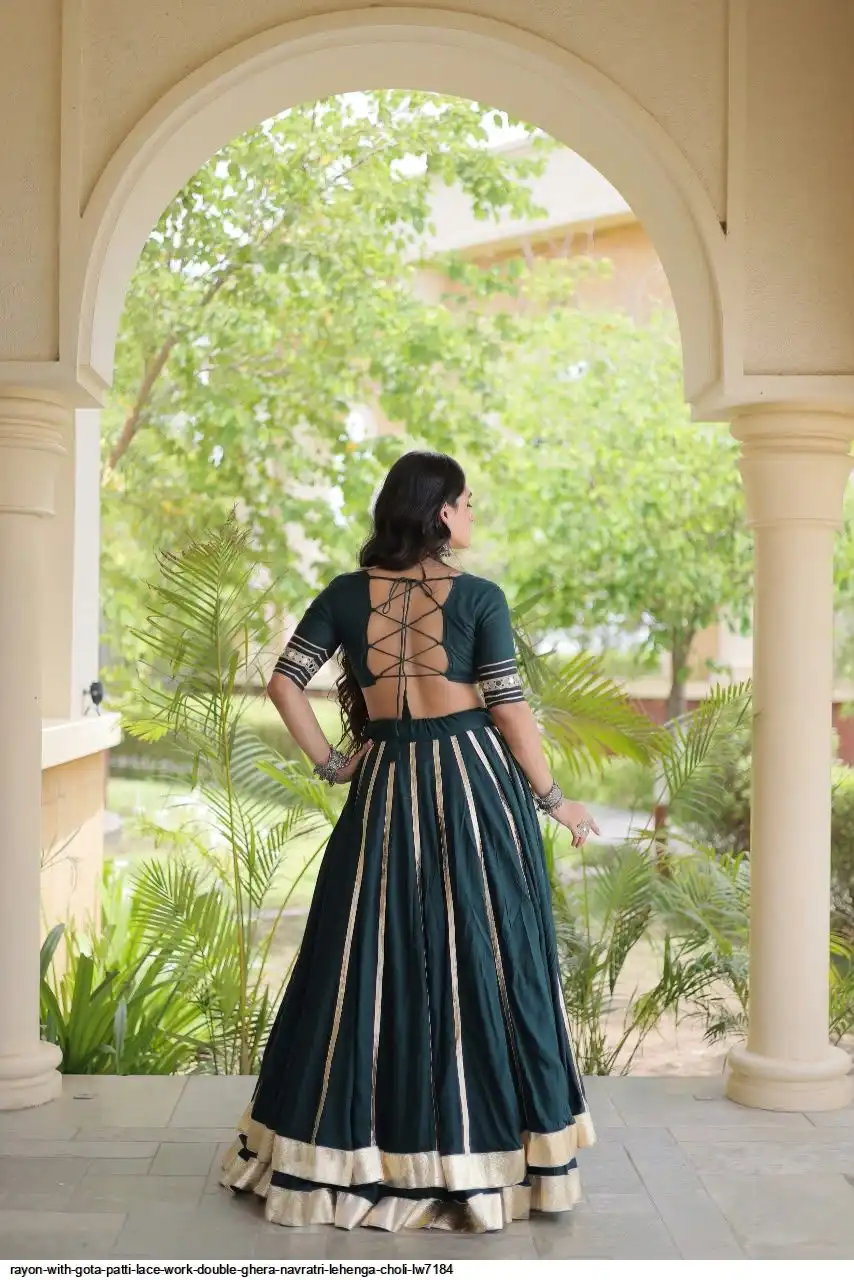 RAYON WITH GOTA PATTI LACE WORK DOUBLE GHERA NAVRATRI LEHENGA CHOLI LW7184 C