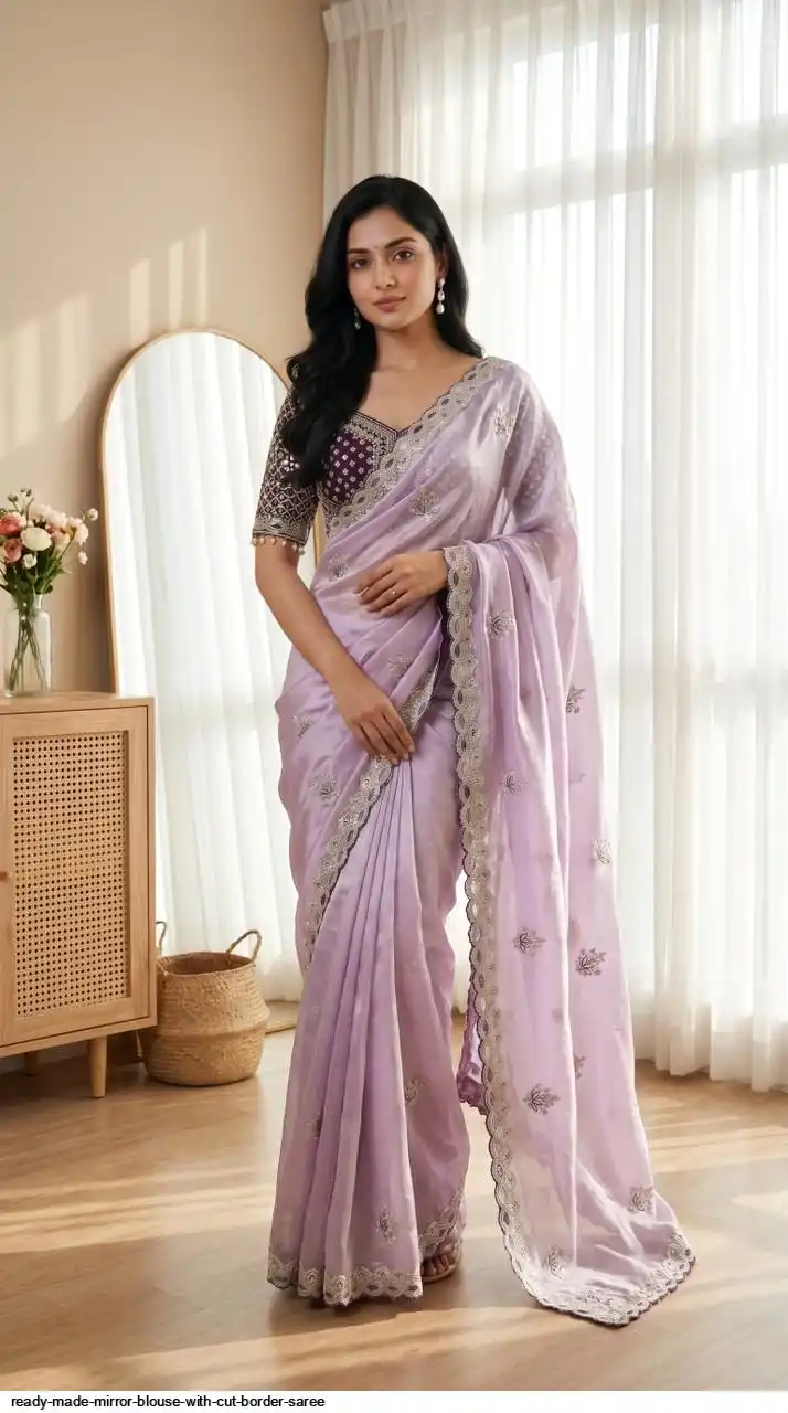 READY MADE MIRROR BLOUSE WITH CUT BORDER SAREE 4
