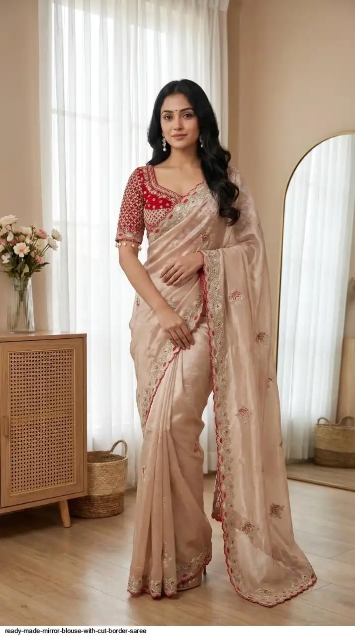 READY MADE MIRROR BLOUSE WITH CUT BORDER SAREE 3