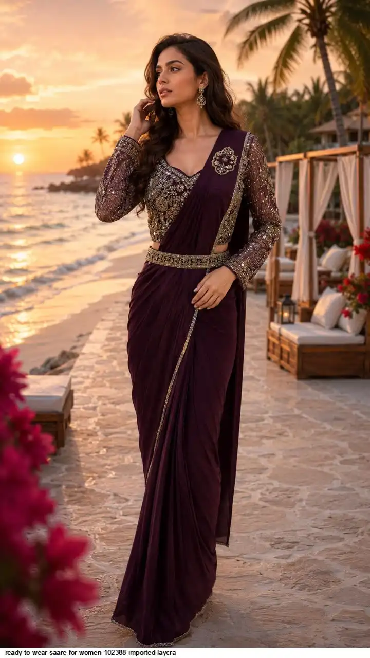 READY TO WEAR SAARE FOR WOMEN 102388 IMPORTED LAYCRA 4