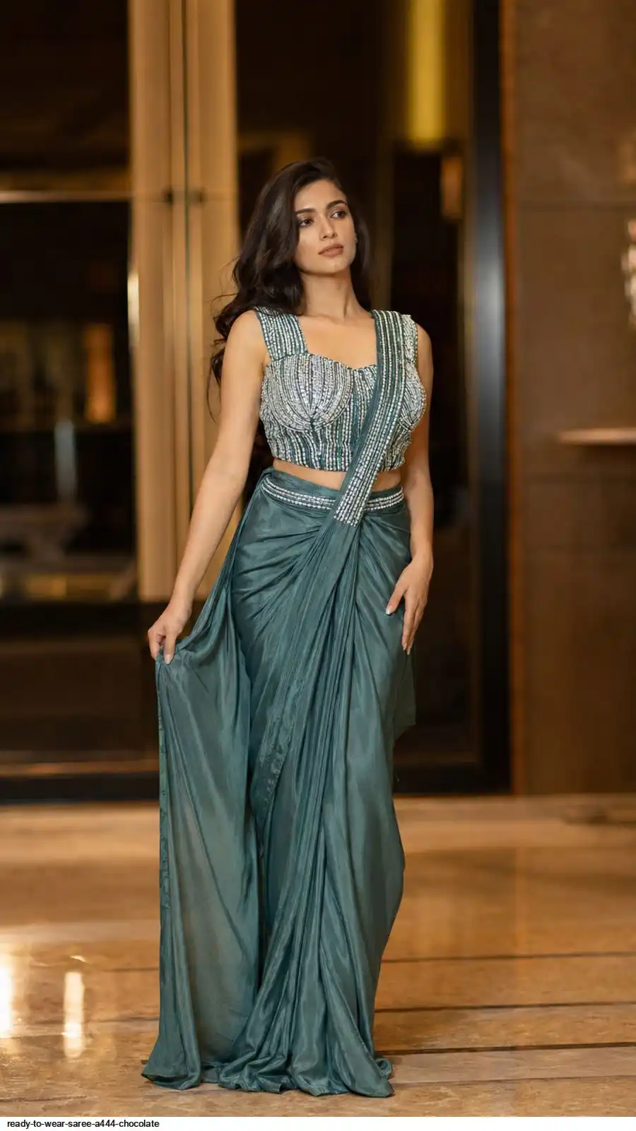 READY TO WEAR SAREE A444 CHOCOLATE 2