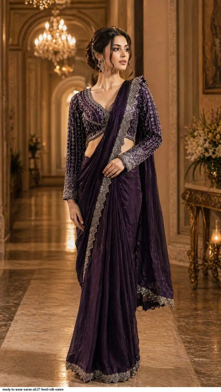 READY TO WEAR SAREE A527 FENDI SILK SAREE 3