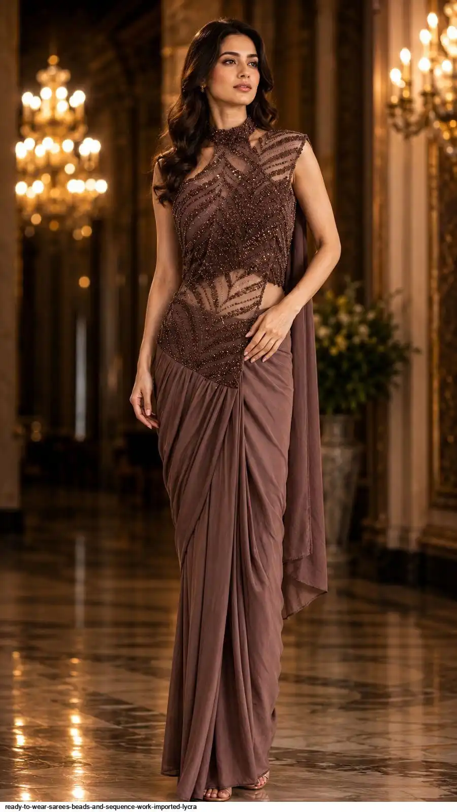 READY TO WEAR SAREES BEADS AND SEQUENCE WORK IMPORTED LYCRA C
