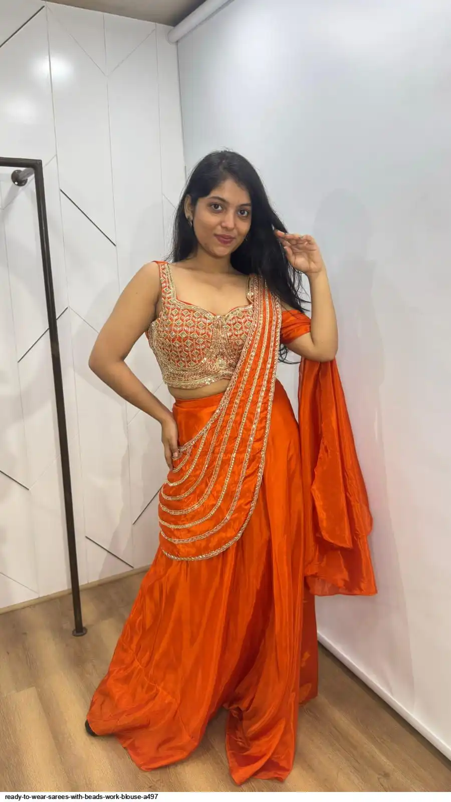 READY TO WEAR SAREES WITH BEADS WORK BLOUSE A497 B