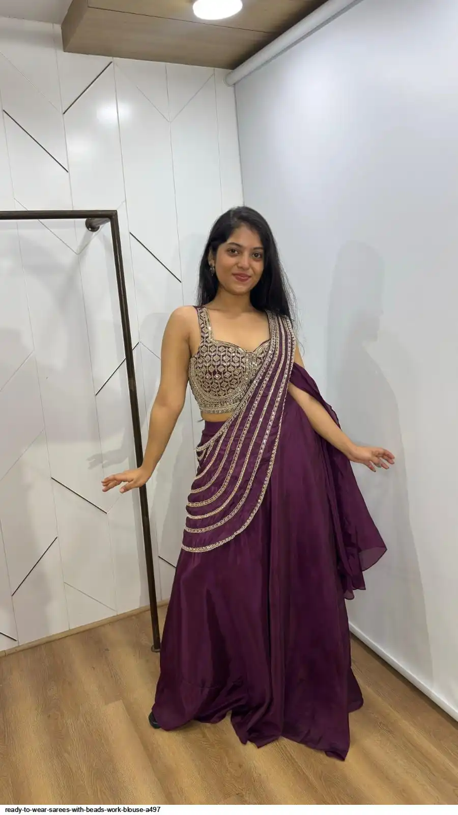READY TO WEAR SAREES WITH BEADS WORK BLOUSE A497 C