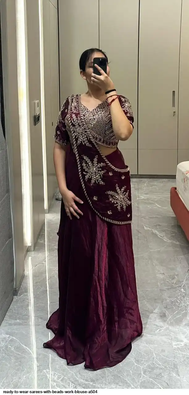 READY TO WEAR SAREES WITH BEADS WORK BLOUSE A504 B