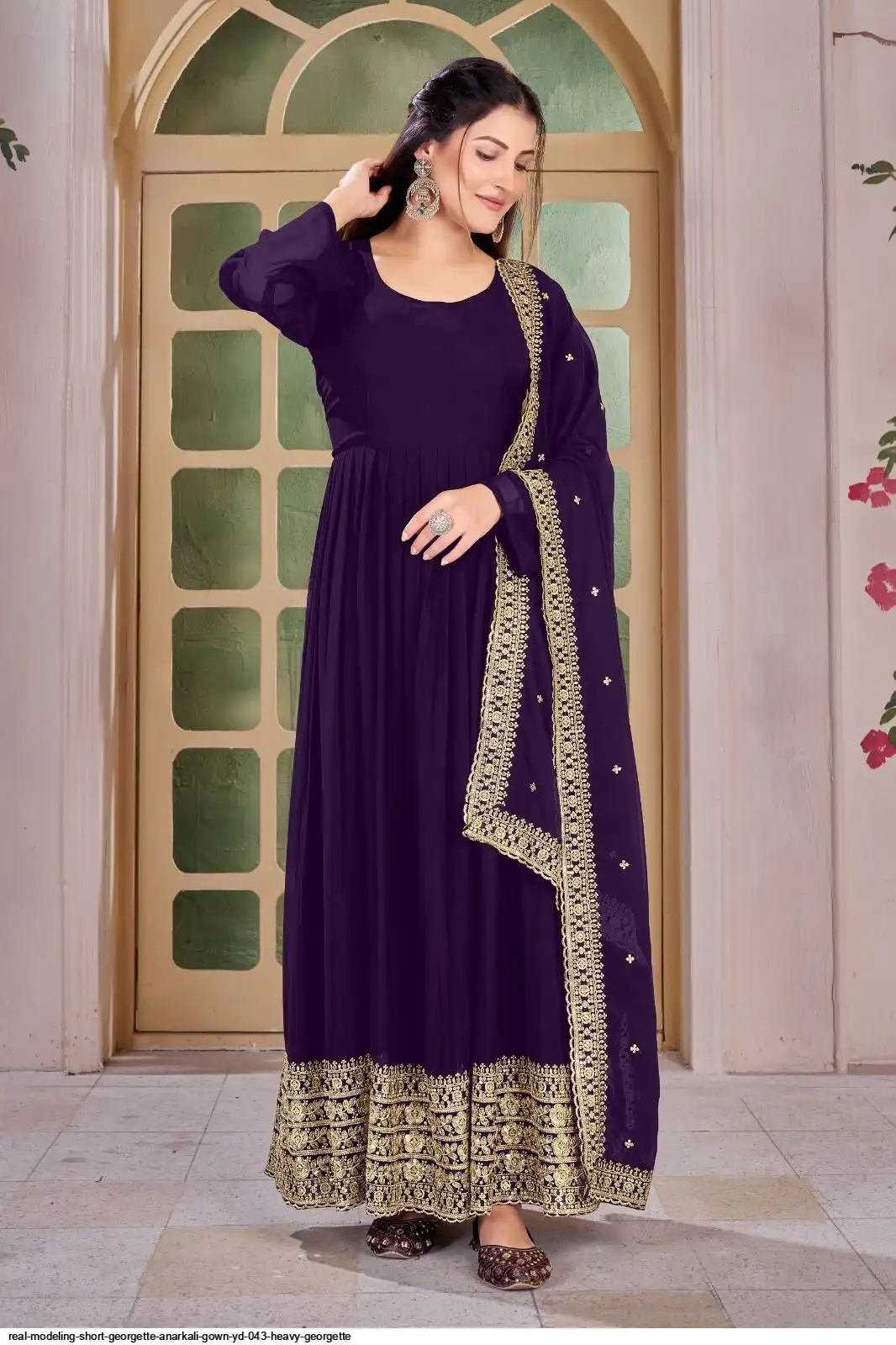 REAL MODELING SHORT GEORGETTE ANARKALI GOWN YD 043 HEAVY GEORGETTE 1
