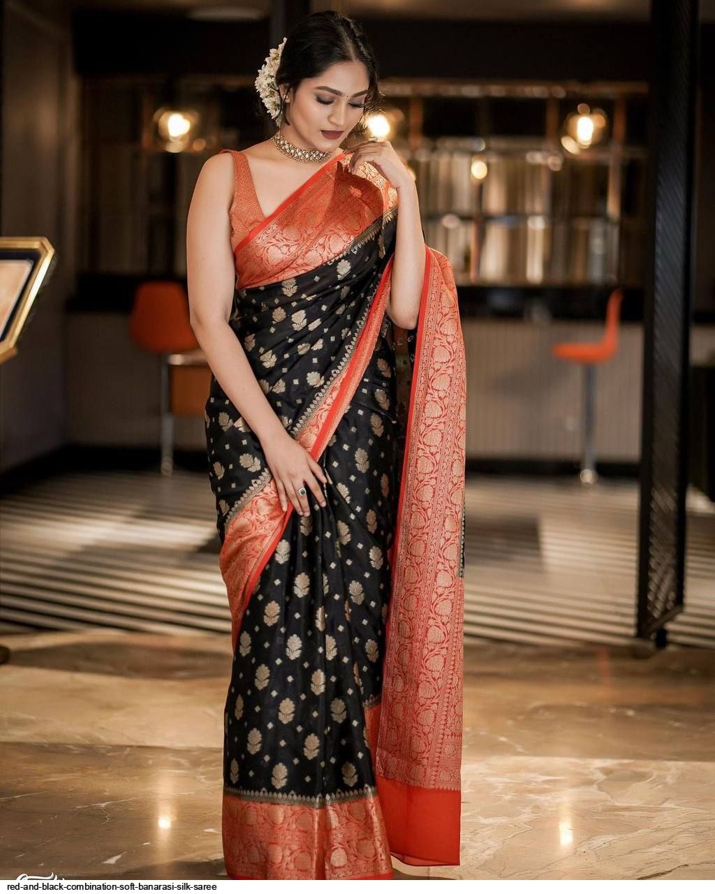 Romantic Fab Red With Black Ladies Net Jacquard Saree, 6.3 m (With Blouse  Piece) at Rs 699 in Surat