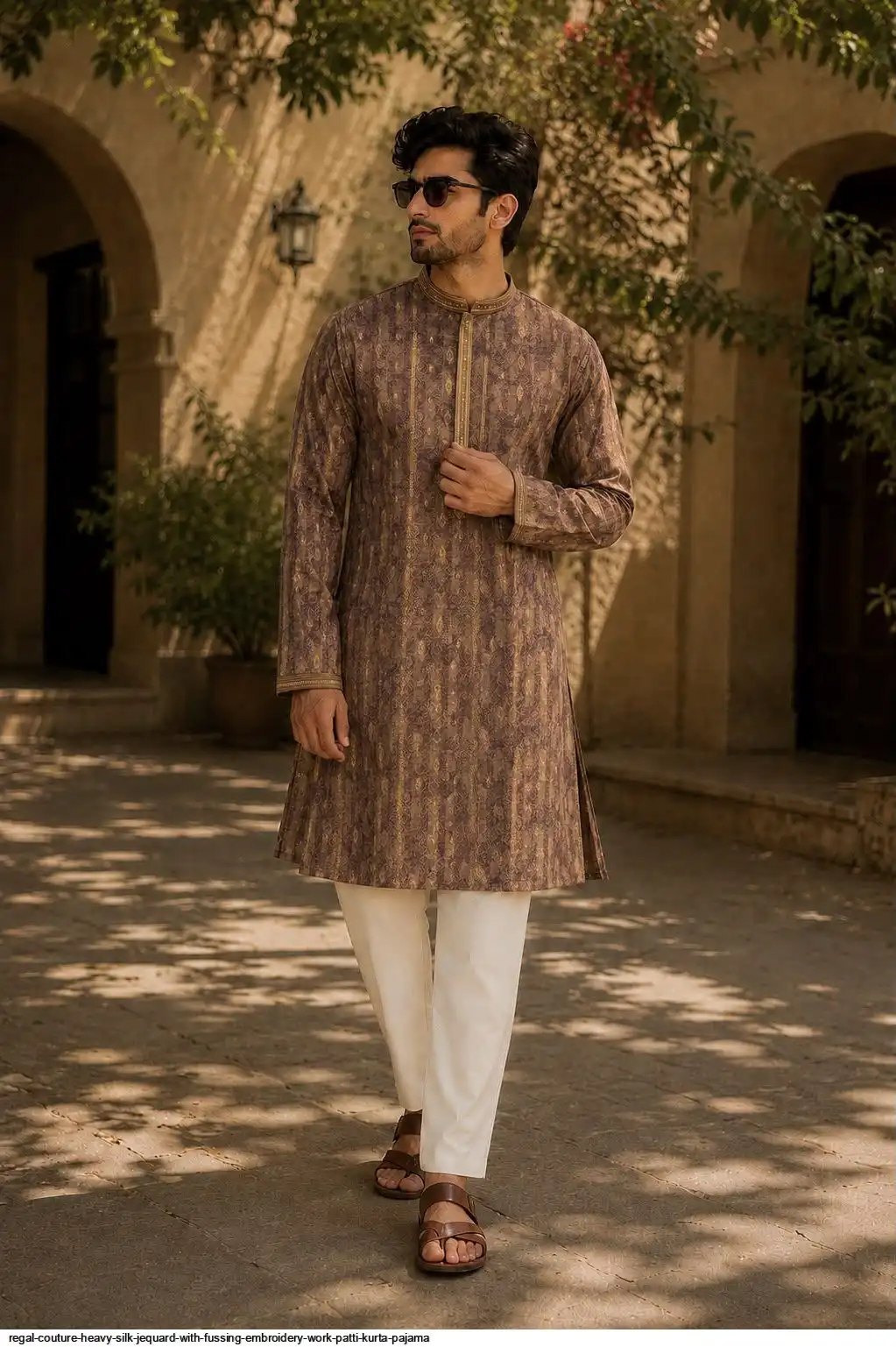 REGAL COUTURE HEAVY SILK JEQUARD WITH FUSSING EMBROIDERY WORK PATTI KURTA PAJAMA C