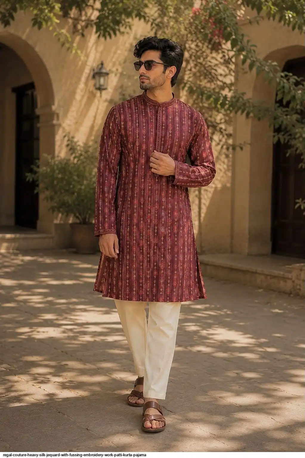 REGAL COUTURE HEAVY SILK JEQUARD WITH FUSSING EMBROIDERY WORK PATTI KURTA PAJAMA B