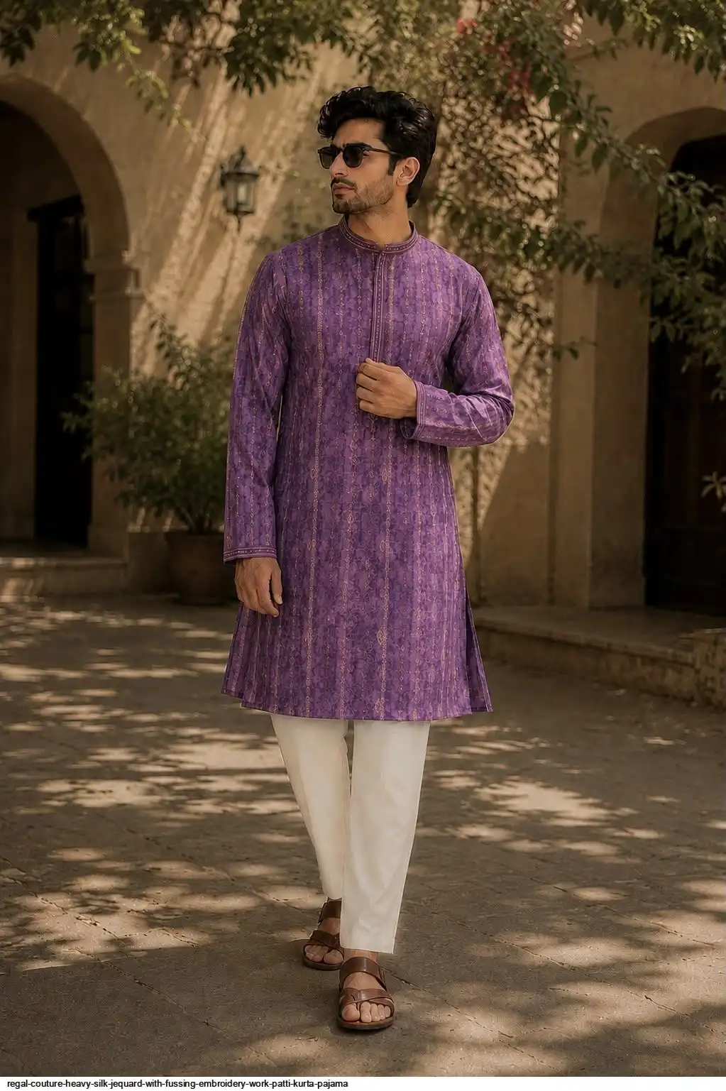 REGAL COUTURE HEAVY SILK JEQUARD WITH FUSSING EMBROIDERY WORK PATTI KURTA PAJAMA D