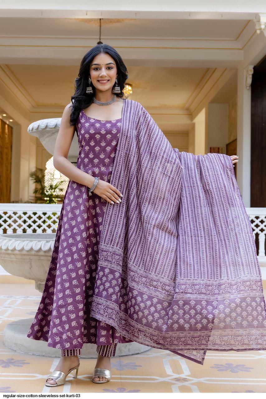 REGULAR SIZE COTTON SLEEVELESS SET KURTI 03