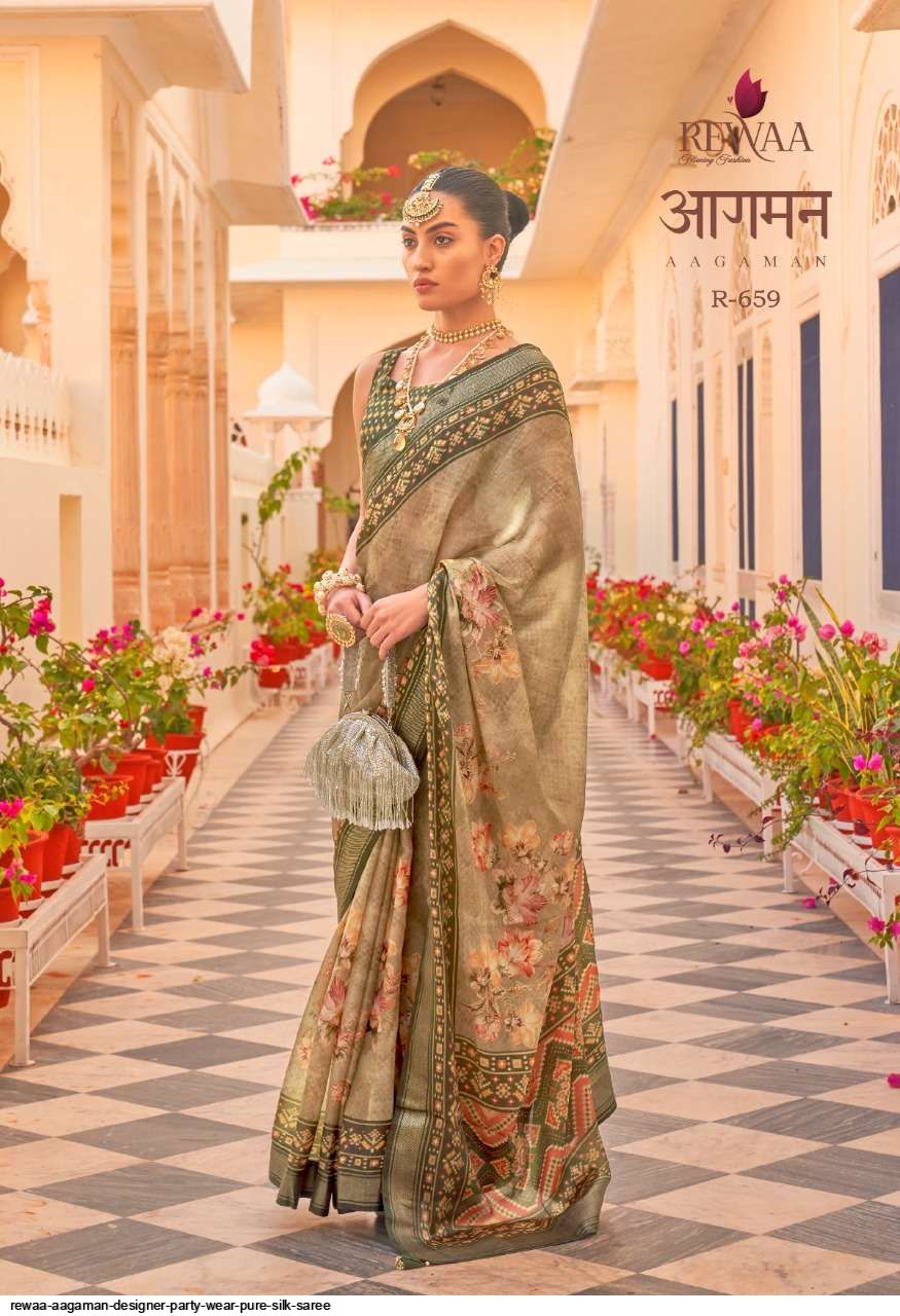 REWAA AAGAMAN DESIGNER PARTY WEAR PURE SILK SAREE