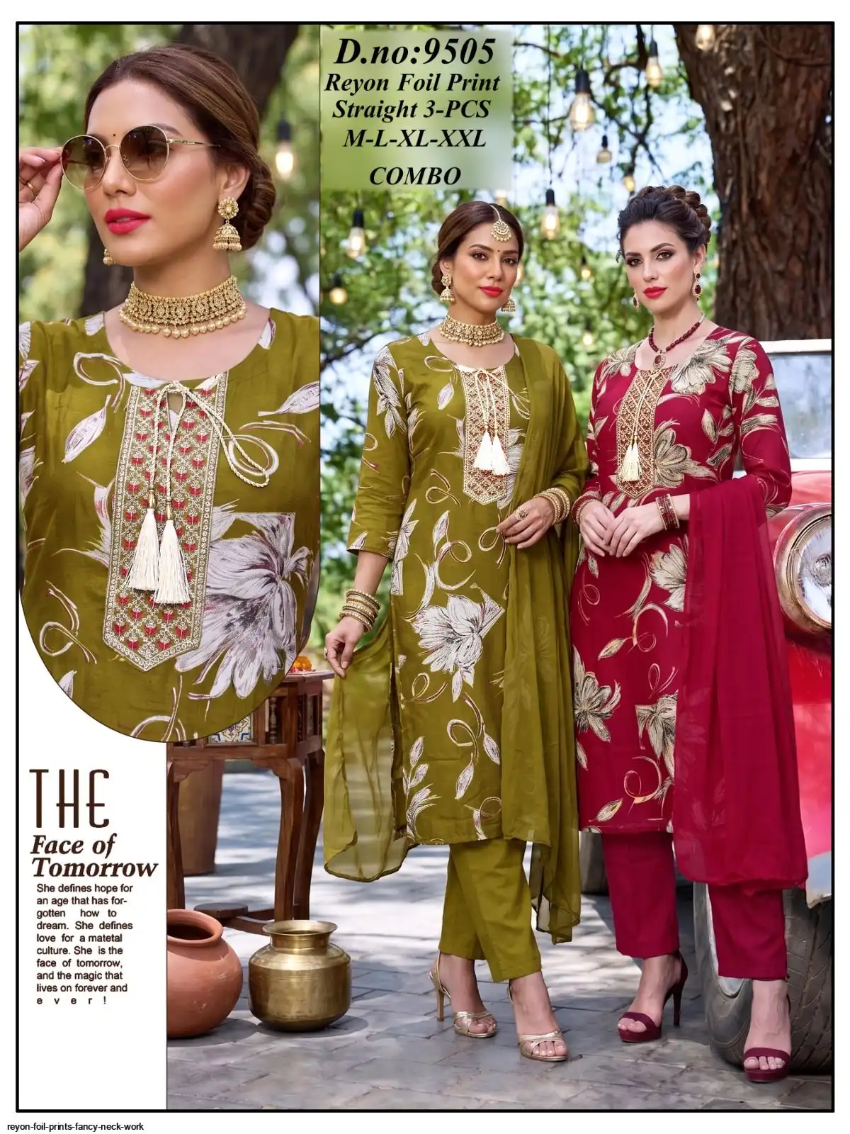 REYON FOIL PRINTS FANCY NECK WORK C