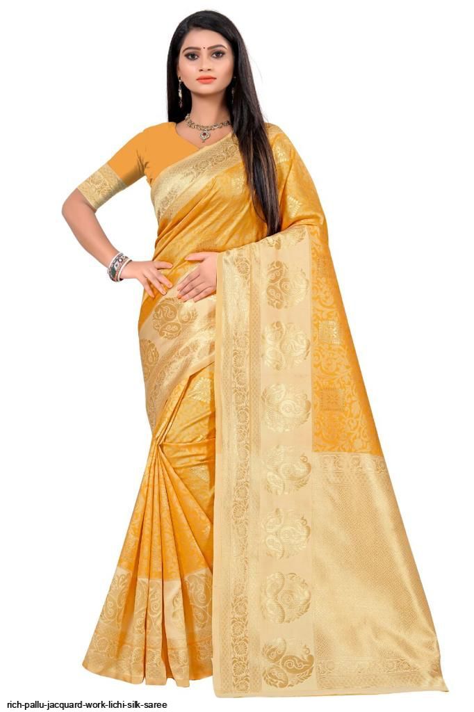 RICH PALLU JACQUARD WORK LICHI SILK SAREE
