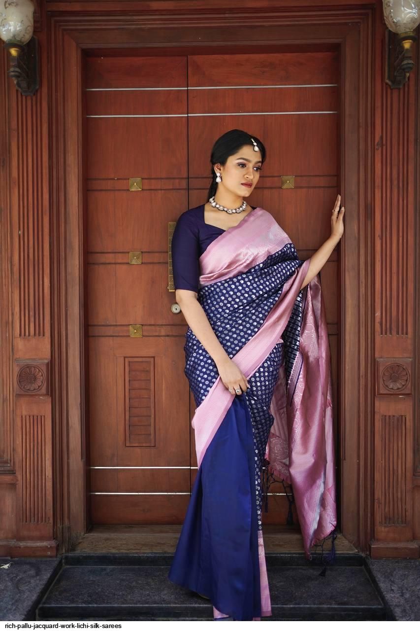 RICH PALLU JACQUARD WORK LICHI SILK SAREES