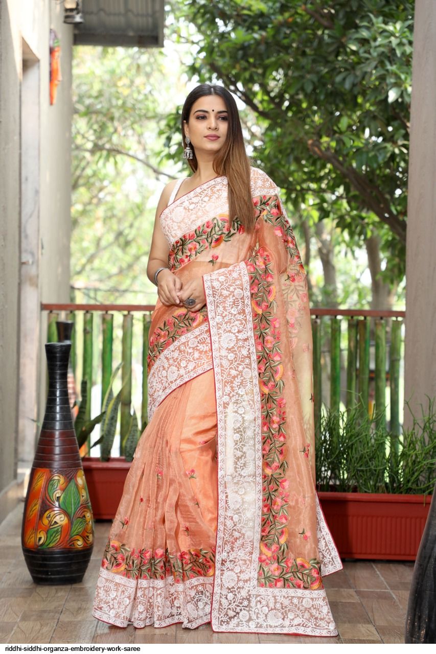 RIDDHI SIDDHI ORGANZA EMBROIDERY WORK SAREE