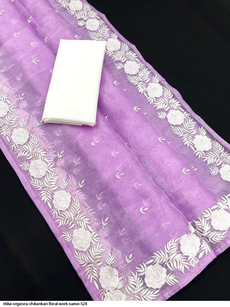 RITIKA ORGANZA CHIKANKARI FLORAL WORK SAREE 524 A