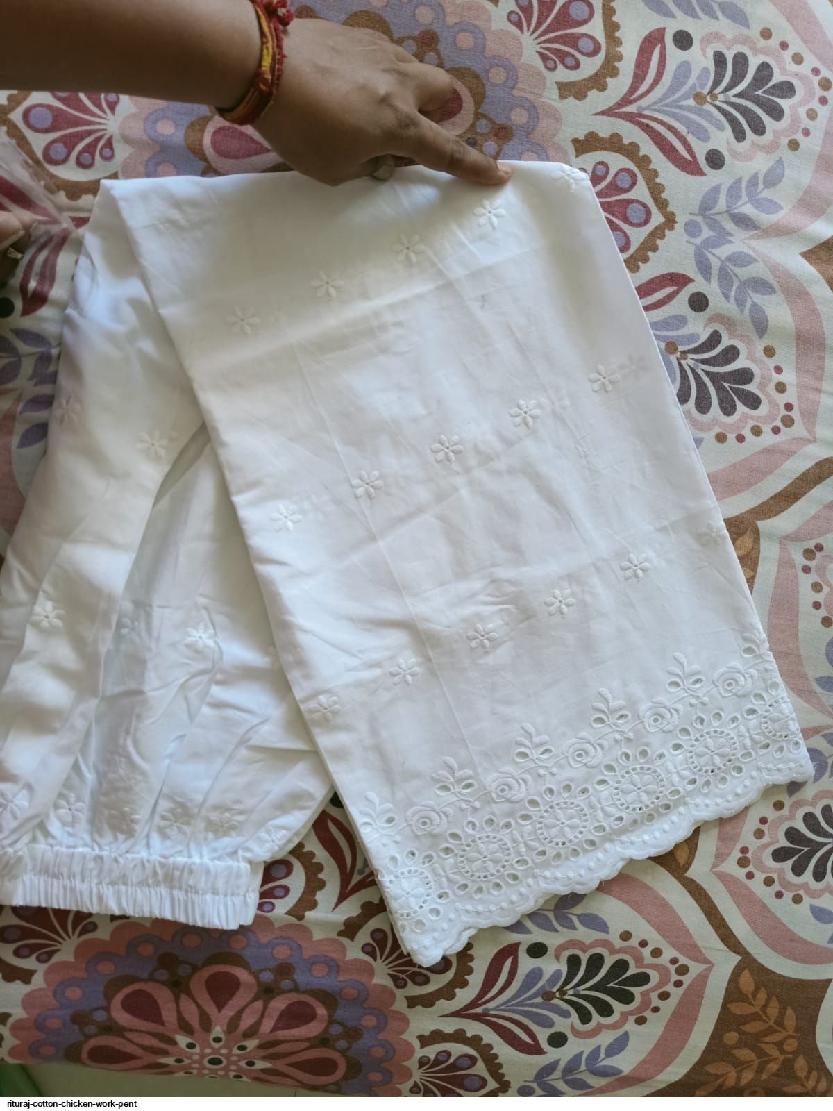 Party Wear Normal Salwar Off White Chicken Embroidered Salwar