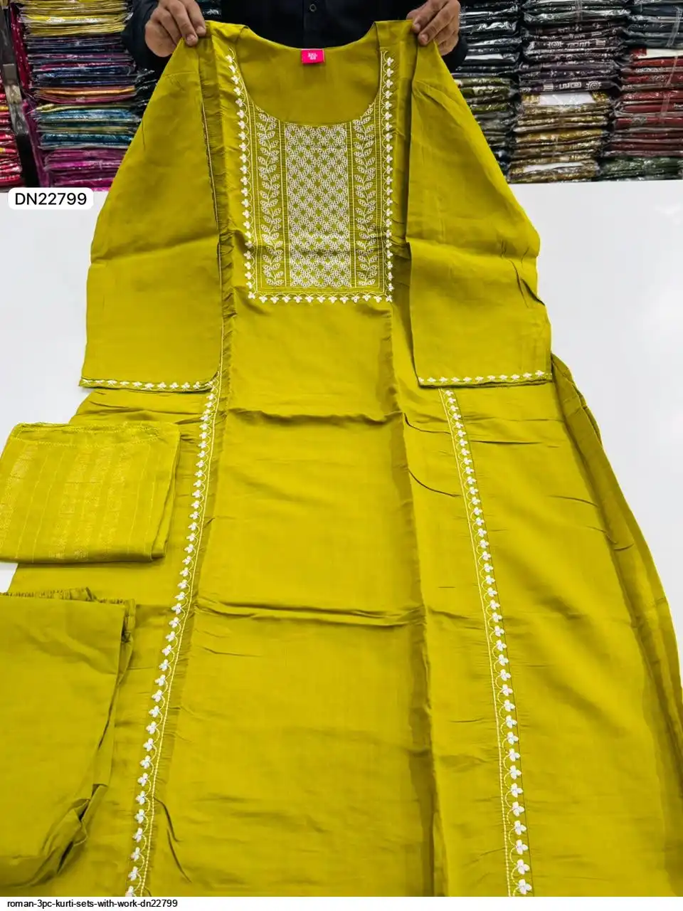 ROMAN 3PC KURTI SETS WITH WORK DN22799 A
