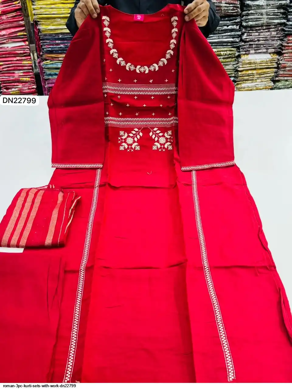 ROMAN 3PC KURTI SETS WITH WORK DN22799 D
