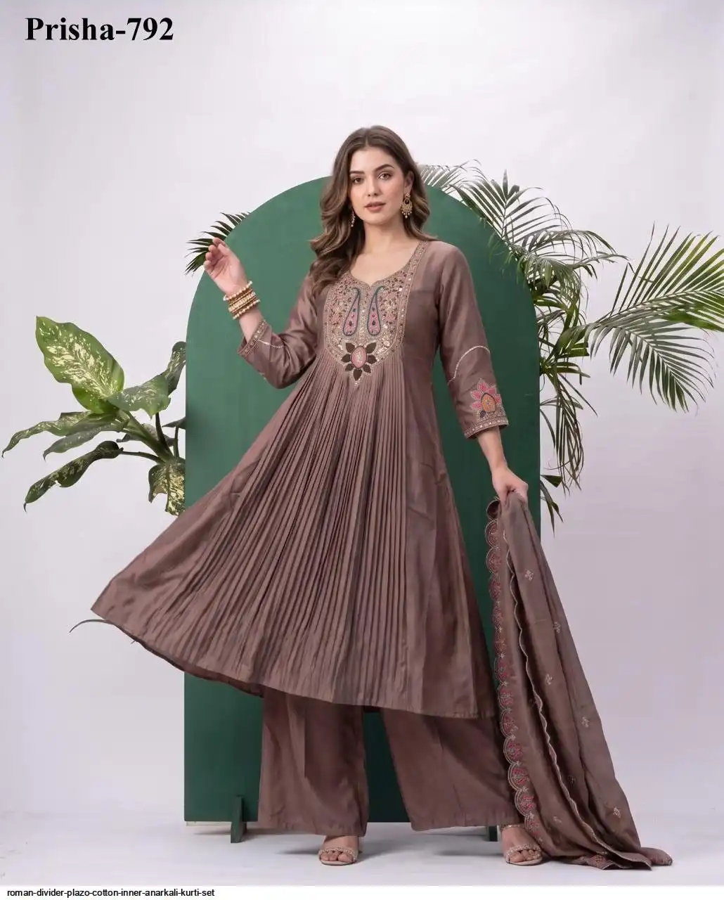 ROMAN DIVIDER PLAZO COTTON INNER ANARKALI KURTI SET 2